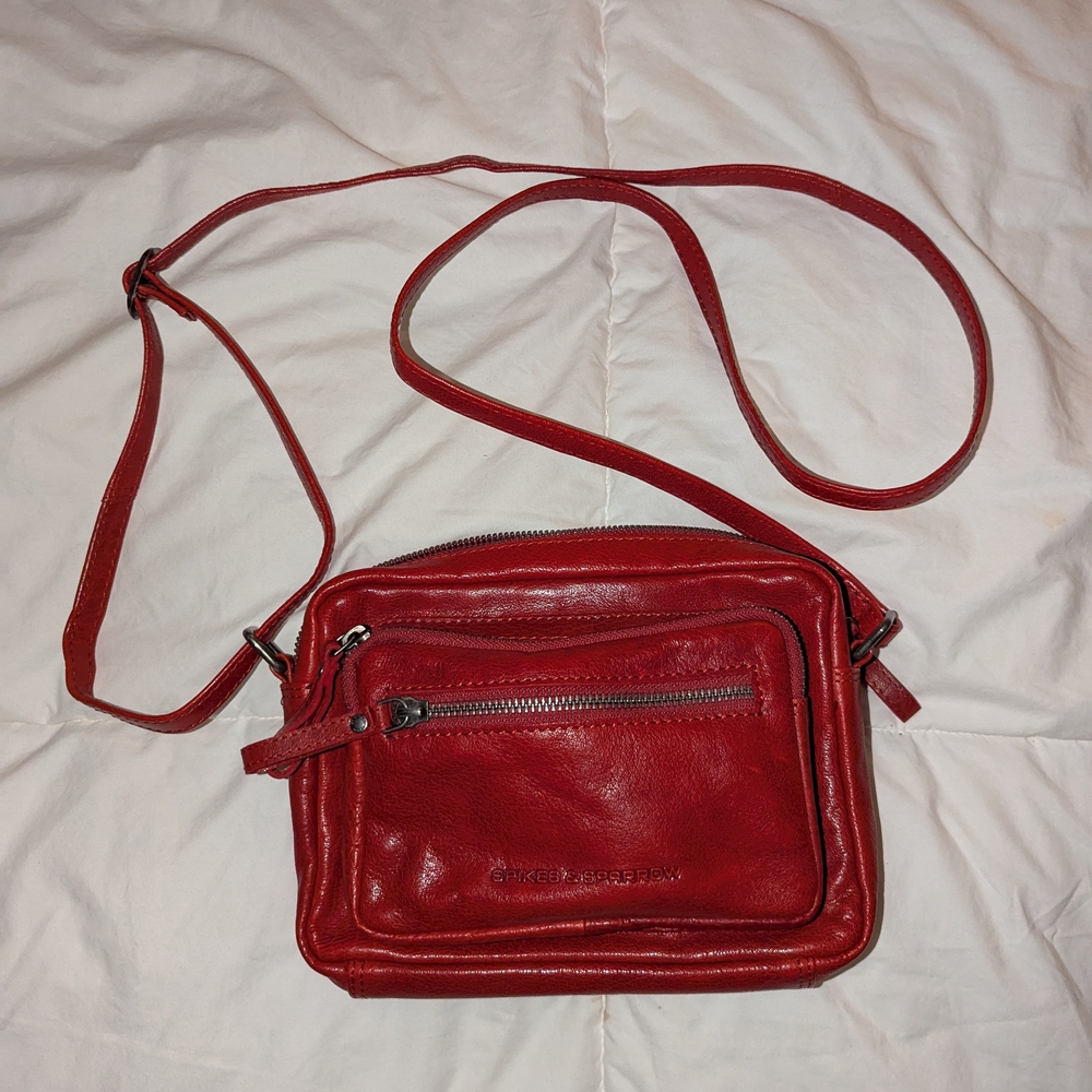 Red Leather Spike And Sparrow Crossbody Bag